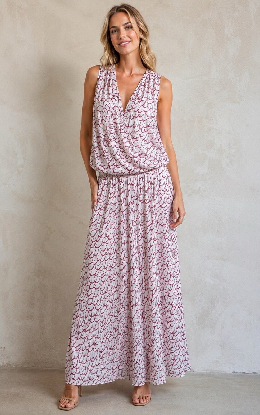 Derek Lam 10 Crosby 2 pc Silk Blend Sleeveless Maxi Dress White Red Print Sz 6 *